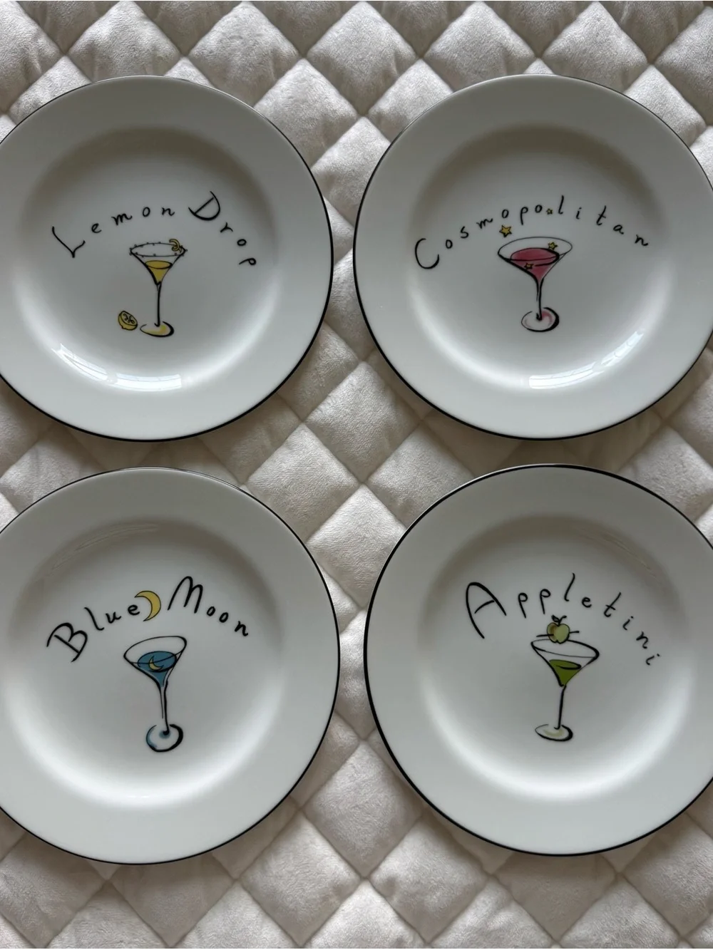 Pottery Barn White Martini Cocktail-themed Plates - Set of 4